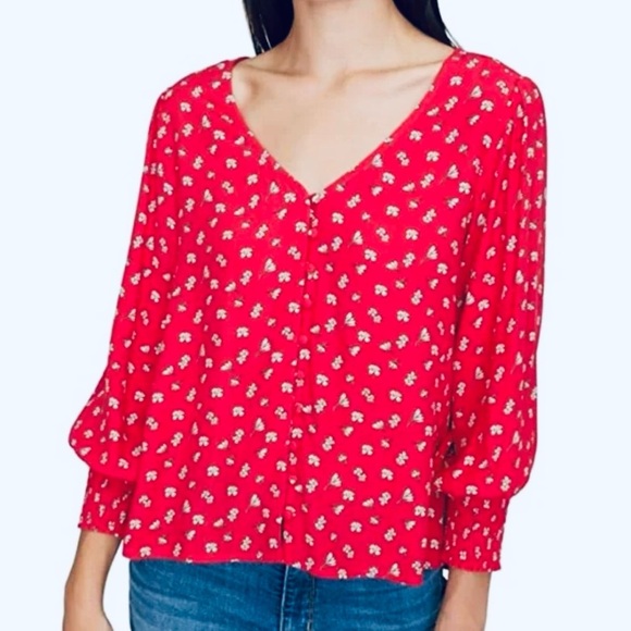 Sanctuary Harmony Balloon Sleeve Wildflower Red Floral Top Blouse XL - Picture 1 of 13